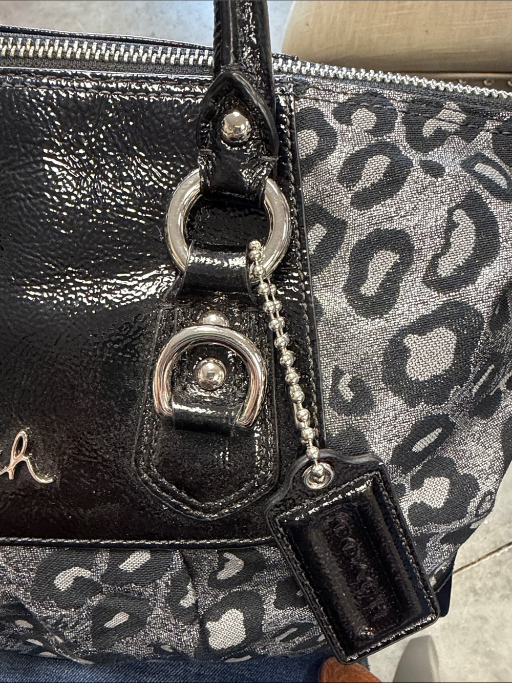 Coach Gray & Black Leopard-Print Satchel - Picture 2 of 8